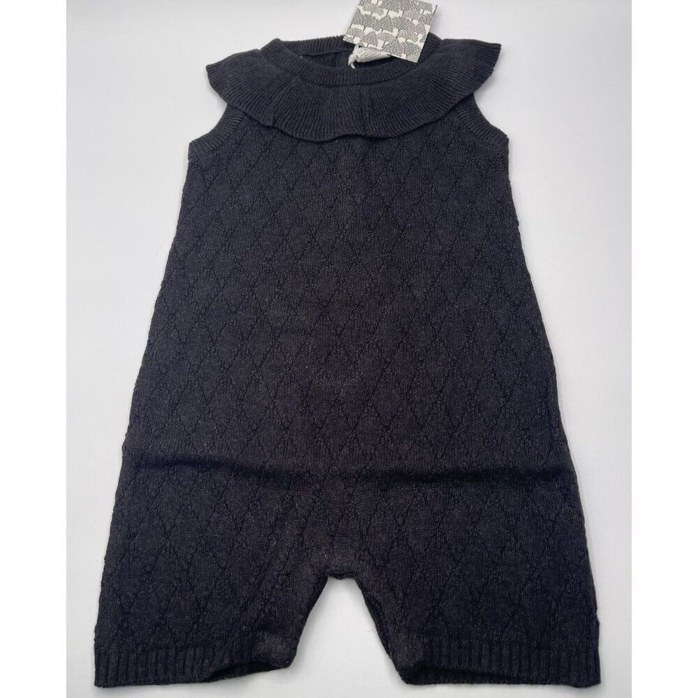 Kate Quinn Short Romper Girls Baby Size 12-18 Months Black Sweater Ruffle